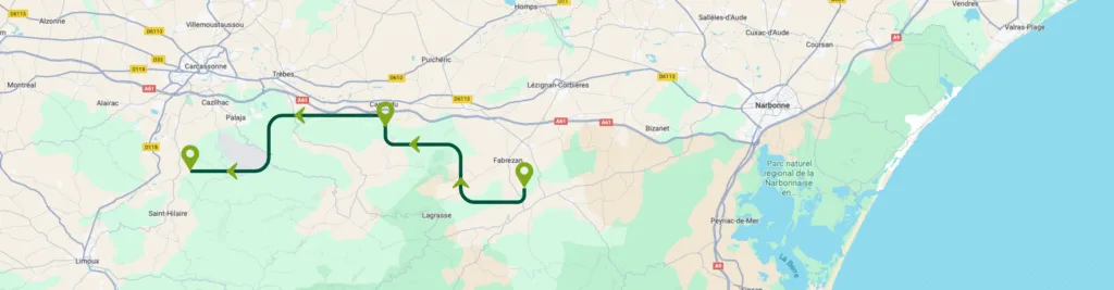 Roadmap pour roadtrip de 3 jours dans le Loguedoc.