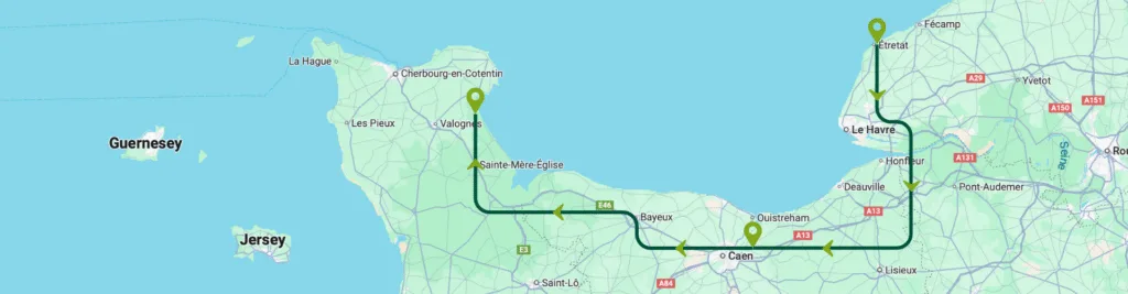 Map d'un road trip en normandie