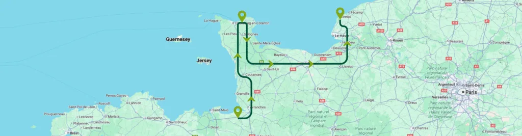 Roadmap d'un road trip de 3 jours en Normandie